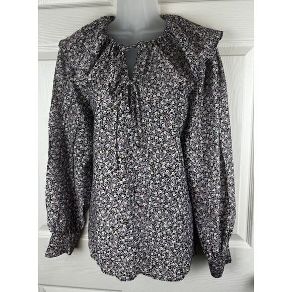 H&M Flounce-Collared Blouse Lavender Multi L cottagecore 51-03 - Picture 7 of 16